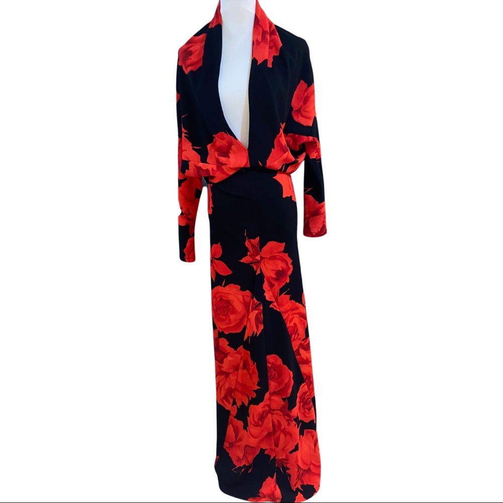 NEW | Karen T Design | Women’s Black & Red Rose Floral Maxi Dress | Size S